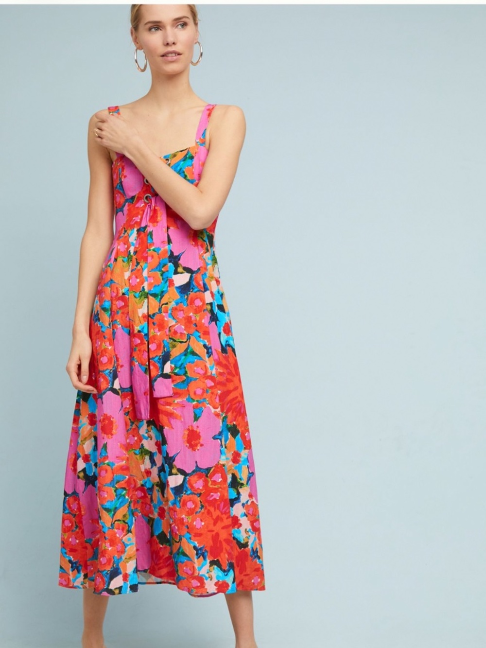 Mara Hoffman X Anthropologie Mei Colorful Floral Lace Up Midi Maxi Dress size 8